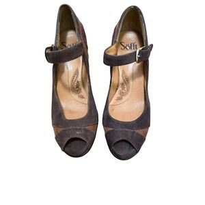 Söfft Women's 6 Suede T-Strap Peep-Toe Heels Brown & Burgundy 3" Heel Elegant